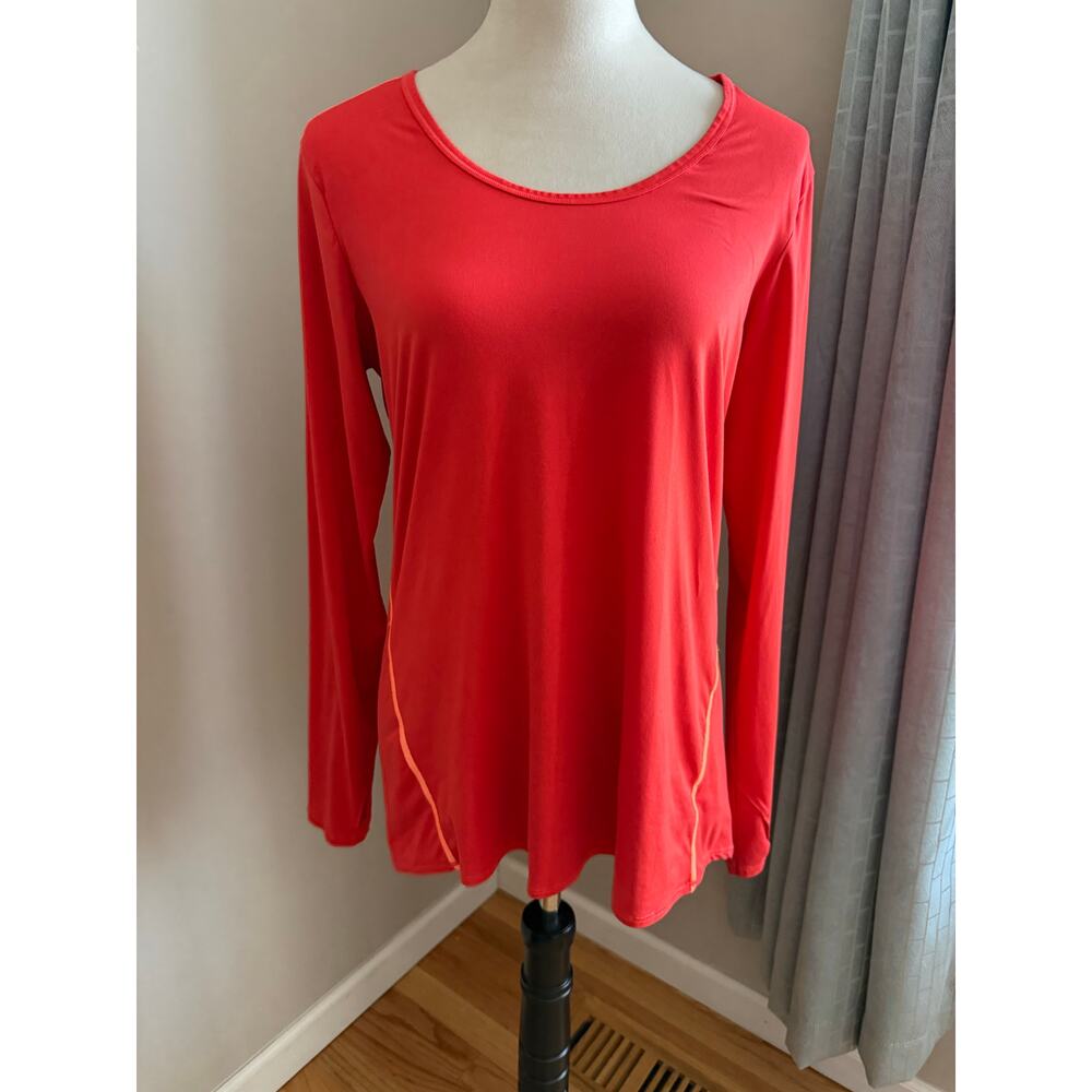 Athleta Red Orange Performance Long Sleeve Top Size Large‎